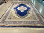 7x10 ft Blue Cream Modal Silk Medallion Rug, Traditional Living Room Carpet