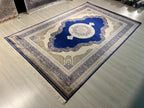 7x10 ft Blue Cream Modal Silk Medallion Rug, Traditional Living Room Carpet
