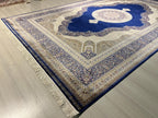 7x10 ft Blue Cream Modal Silk Medallion Rug, Traditional Living Room Carpet
