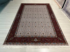 7x10 Modal Silk Turkish Rug, Cream Field with Red Border Classic Oriental Area Rug