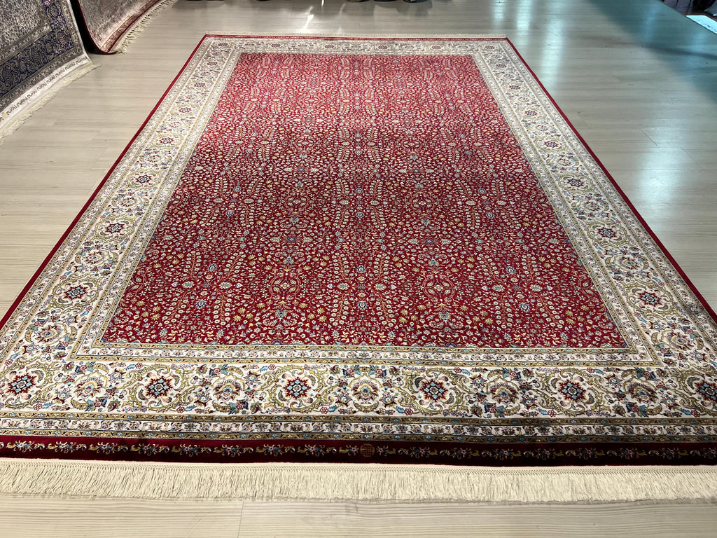 7x10 ft Red Silk  Rug, Floral Design, Luxury Turkish Style Rug