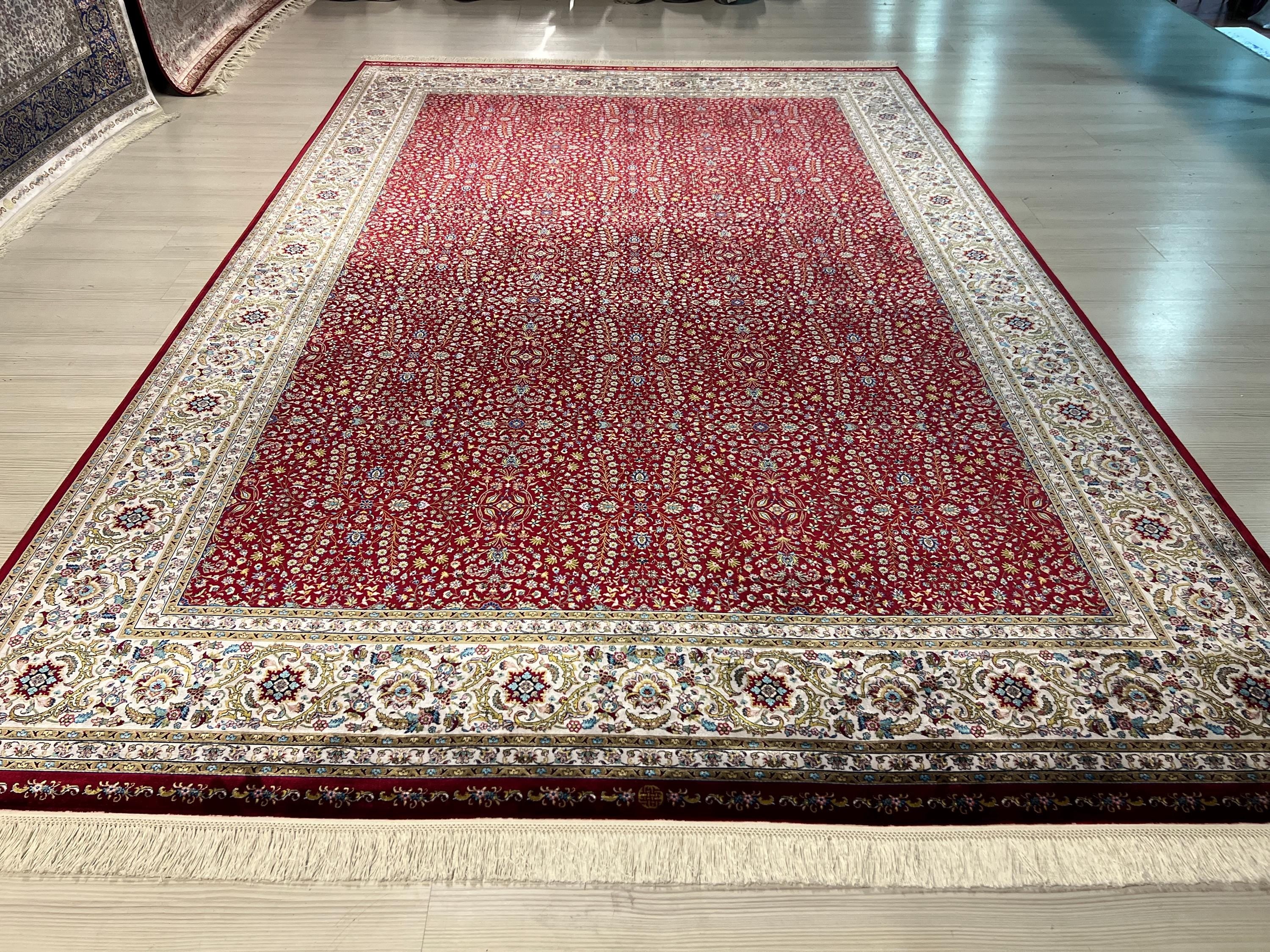 7x10 ft Red Silk  Rug, Floral Design, Luxury Turkish Style Rug