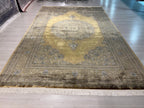 7x10 ft Gold Traditional Silk Rug, Turkish Living Room Carpet