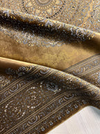 7x10 ft Gold Traditional Silk Rug, Turkish Living Room Carpet