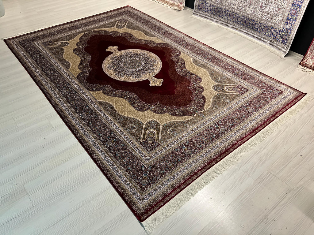8x11 Modal Silk Rug, Red Classic Carpet, Luxury Turkish Living Room Rug