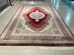 8x11 Modal Silk Rug, Red Classic Carpet, Luxury Turkish Living Room Rug