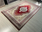 7x10 ft Red Medallion Modal Silk Rug, Turkish Area Rug, Luxury Living Room Carpet