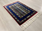 2x3 ft Blue Turkish Stripe Modal Silk Rug, Accent Entryway Area Rug