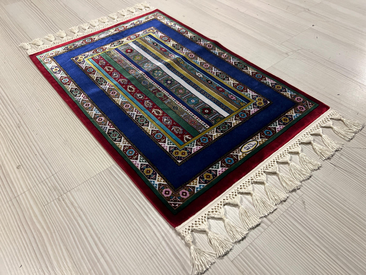 2x3 ft Blue Turkish Stripe Modal Silk Rug, Accent Entryway Area Rug