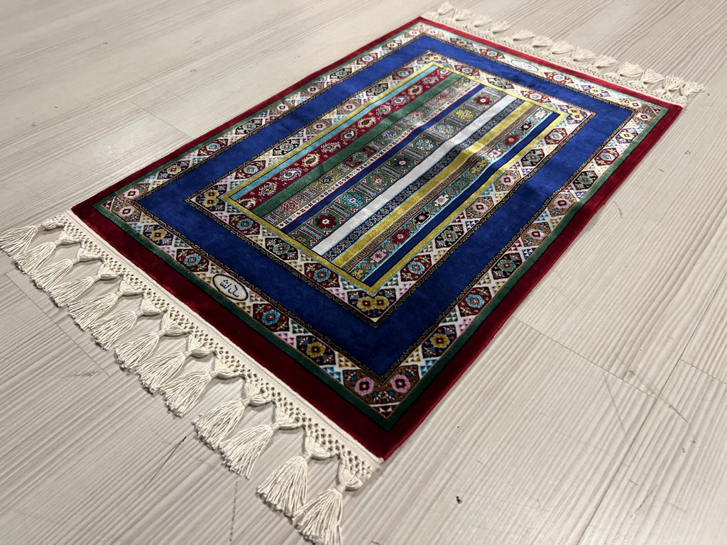 2x3 ft Blue Turkish Stripe Modal Silk Rug, Accent Entryway Area Rug