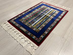 2x3 ft Blue Turkish Stripe Modal Silk Rug, Accent Entryway Area Rug