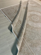 8x11 ft Large Beige Medallion Rug, Acrylic Bamboo Carpet, Living Room Decor