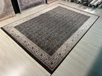 8x11 ft Black Floral Silk Rug, Luxury Turkish Style Carpet