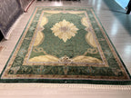 8x11 ft Green Floral Modal Silk Rug, Medallion Luxury Living Room Carpet