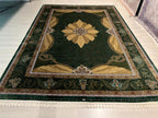 8x11 ft Green Floral Modal Silk Rug, Medallion Luxury Living Room Carpet