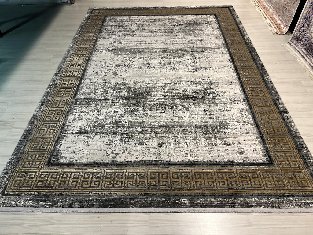 8x11 ft Modern Gray Bamboo Rug, Large Neutral Area Rug, Living Room Carpet
