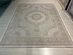 8x11 ft Large Beige Medallion Rug, Acrylic Bamboo Carpet, Living Room Decor