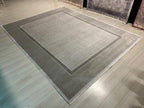 8x11 Beige Gray Geometric Bamboo Rug, Modern Border Design Area Rug for Living Room