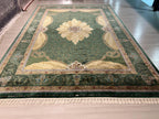 8x11 ft Green Floral Modal Silk Rug, Medallion Luxury Living Room Carpet