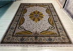 8x11 ft Gold Ivory Floral Scroll Modal Silk Rug, Turkish Living Room Carpet