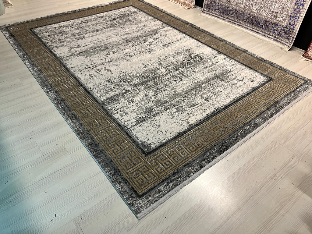 8x11 ft Modern Gray Bamboo Rug, Large Neutral Area Rug, Living Room Carpet