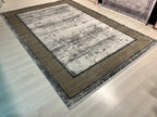 8x11 ft Modern Gray Bamboo Rug, Large Neutral Area Rug, Living Room Carpet