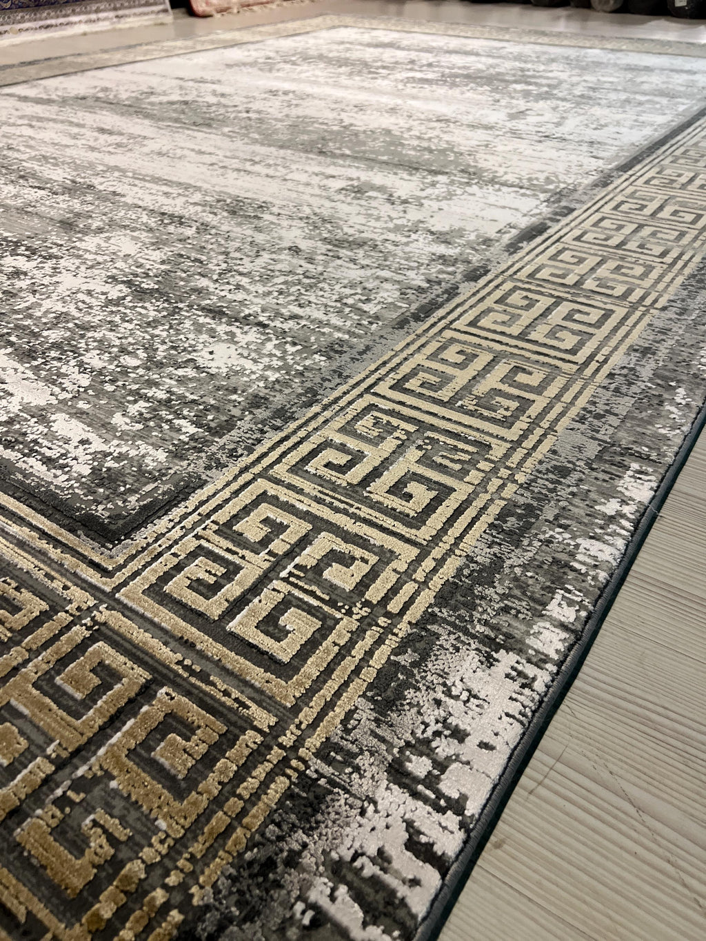 8x11 ft Modern Gray Bamboo Rug, Large Neutral Area Rug, Living Room Carpet