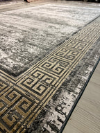 8x11 ft Modern Gray Bamboo Rug, Large Neutral Area Rug, Living Room Carpet