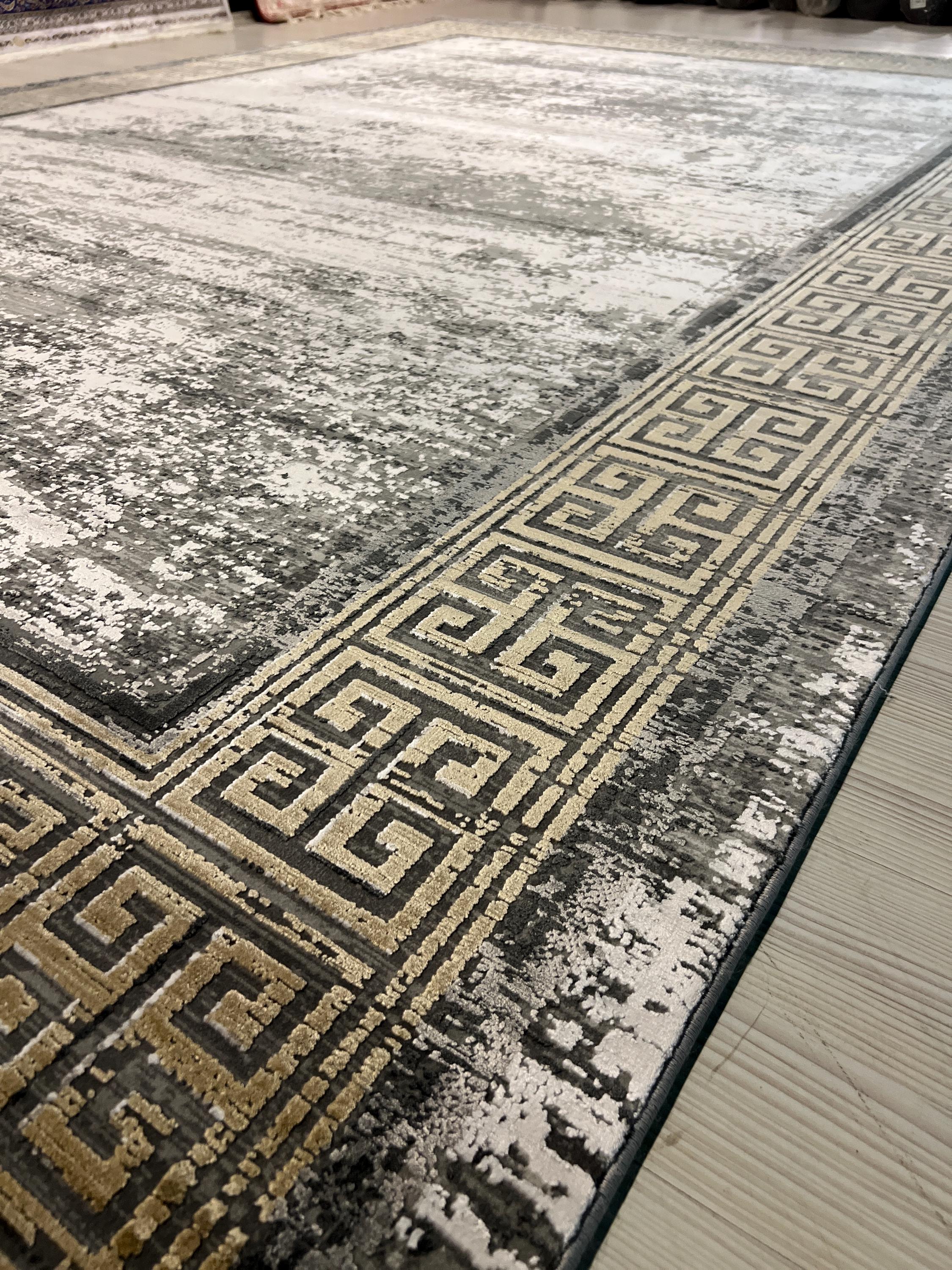 8x11 ft Modern Gray Bamboo Rug, Large Neutral Area Rug, Living Room Carpet