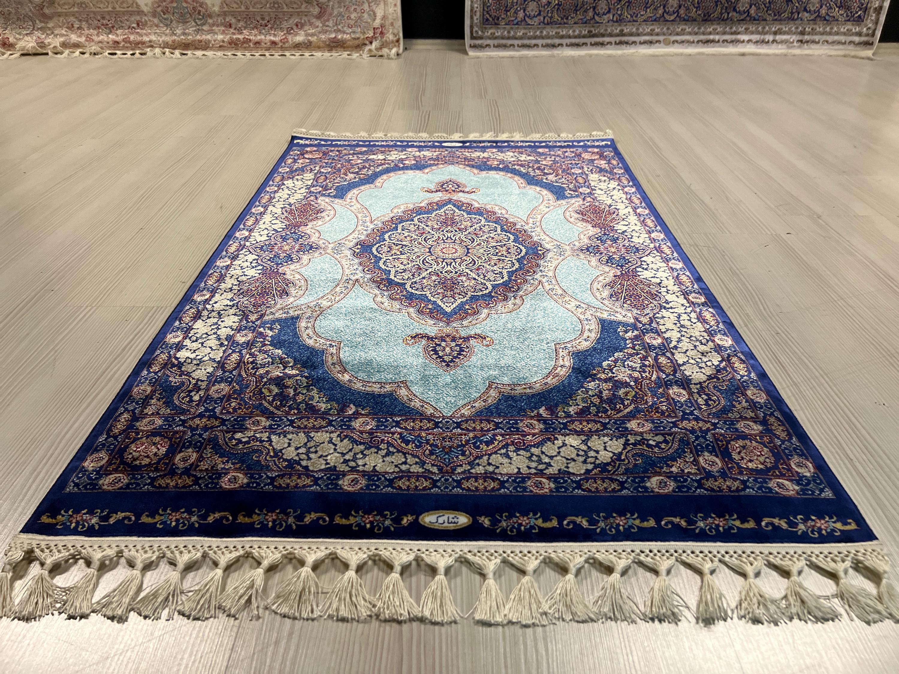 Blue Aqua Modal Silk Rug, Turkish Medallion Design, Classic Home Decor