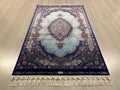 Blue Aqua Modal Silk Rug, Turkish Medallion Design, Classic Home Decor