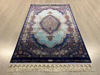 Blue Aqua Modal Silk Rug, Turkish Medallion Design, Classic Home Decor