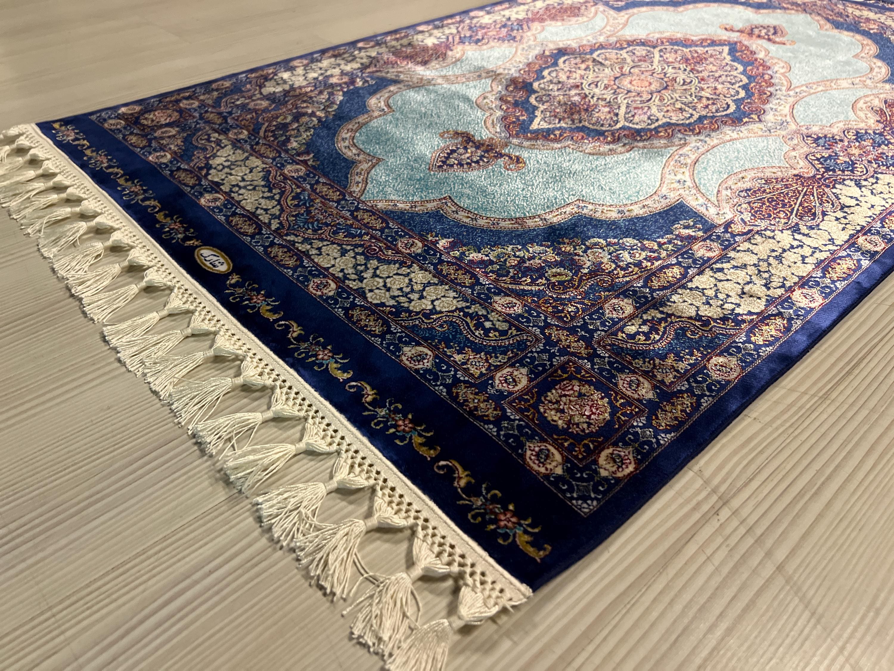 Blue Aqua Modal Silk Rug, Turkish Medallion Design, Classic Home Decor