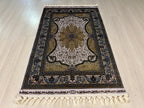3x5 ft Gold Runner Rug, Modal Silk, Turkish Hallway Rug, Ivory Classic Decor