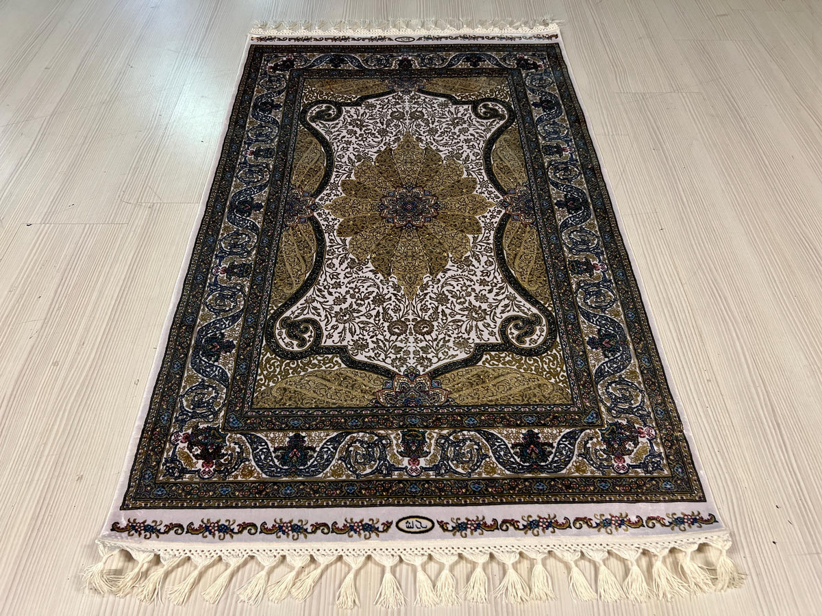 3x5 ft Gold Runner Rug, Modal Silk, Turkish Hallway Rug, Ivory Classic Decor