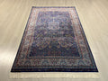 4x6 ft Silk Rug, Navy Floral Oriental Area Rug, Luxury Living Room Carpet