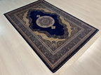 4x6 ft Blue Silk Area Rug, Medallion Design, Turkish Living Room Decor
