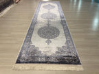 3x10 ft Medallion Runner Rug, Ivory Gray Field, Turkish Hallway Decor