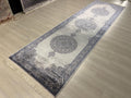 3x10 ft Medallion Runner Rug, Ivory Gray Field, Turkish Hallway Decor