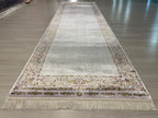 3x10 ft Ivory Silk Runner, Turkish Style Rug, Minimal Floral Border, Hallway Decor