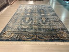 7x10 ft Blue Floral Medallion Modal Silk Rug, Luxury Living Room Rug