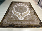 7x10 ft Gold Medallion Modal Silk Rug, Turkish Area Rug, Luxury Living Room Carpet