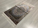 Gray Mini Silk Rug, Medallion Turkish Design, Gift Rug (2x3 ft)