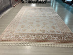 7x10 Beige Floral Modal Silk Turkish Rug, Classic Oriental Area Rug for Living Room
