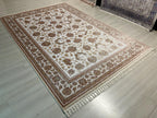 7x10 Beige Floral Modal Silk Turkish Rug, Classic Oriental Area Rug for Living Room