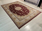 8x11 Red Gold Medallion Rug, Turkish Modal Silk Carpet, Luxury Living Room