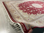 7x10 ft Burgundy Floral Medallion Bamboo Silk Rug, Traditional Living Room Area Rug