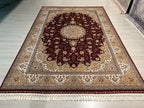 8x11 Red Gold Medallion Rug, Turkish Modal Silk Carpet, Luxury Living Room