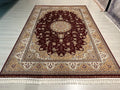 7x10 ft Burgundy Floral Medallion Bamboo Silk Rug, Traditional Living Room Area Rug