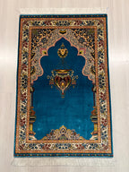 Turquoise Muslim Prayer Rug, Modal Silk Sajjadah, Ottoman Mihrab Prayer Mat